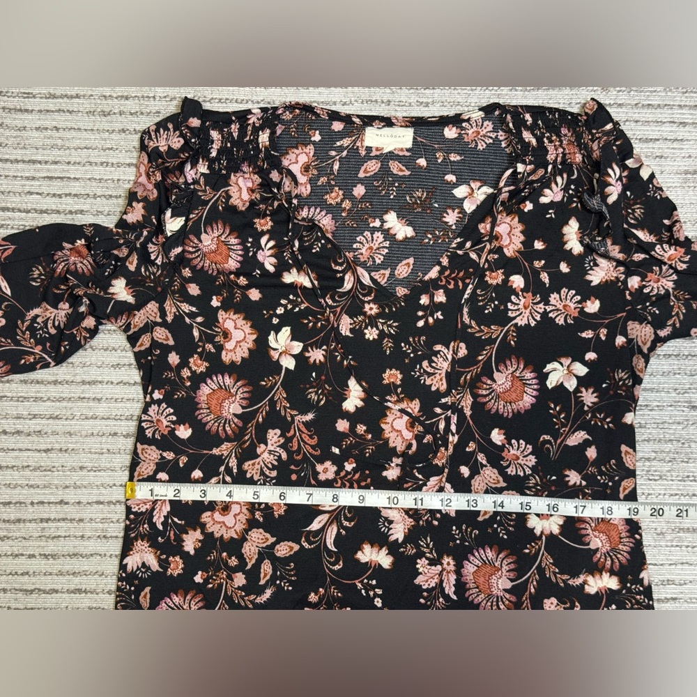 Melloday Black Floral Ruffle Blouse Long Sleeve Size Large Boho - Picture 4 of 6